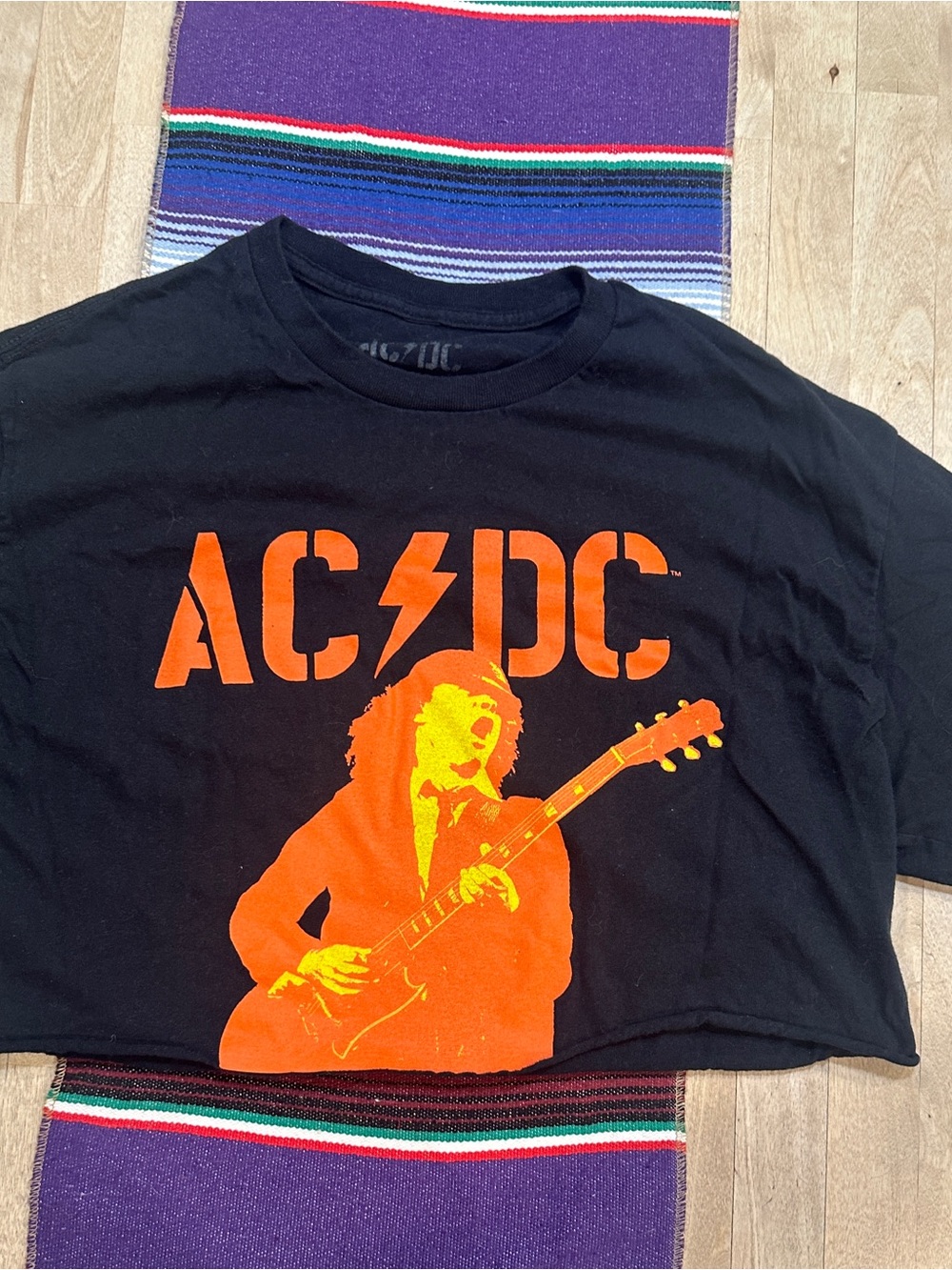 AC/DC Black Tee with Bright Orange & Yellow Guitar Graphic